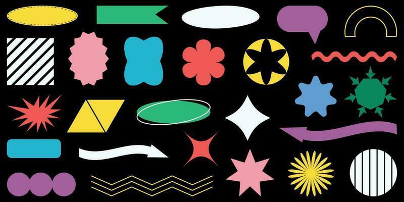 Y2k aesthetic.Shape set y2k style for banner. Shape set y2k style for decoaration.Trendy 90s.Shape set y2k style for poster. Trendy geometric forms.Simple shapes.