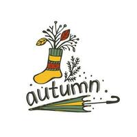 Autumn season. Vector doodle illustration with lettering isolated on white background.