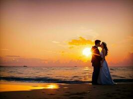 Love - romantic couple beach sunset photo