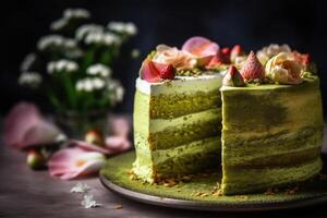 stock photo of birthday cake matcha food photography studio light AI Generated