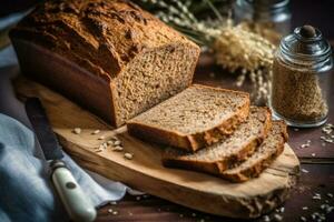 stock photo of rye bread in kitchen table flat lay AI Generated