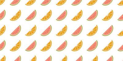 Vector seamless pattern with fruit slices. Watermelon and orange slices on white background. Summer seamless pattern with fruits.