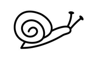 Vector hand drawn doodle snail with shell. Outline spiral shell and snail. Cute design element. Snail In black color.