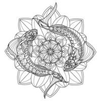 Fish and lotus flower hand drawn for adult coloring book vector