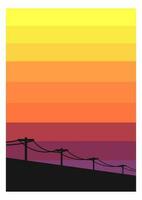 sunset atmosphere and electric pole silhouette with minimalist design suitable for wall art vector