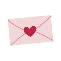 Cute doodle envelope with a red heart. Valentines Day single element. Isolated on white. Cartoon style love letter concept. vector
