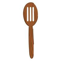 Cute cartoon style brown wooden spatula. Doodle kitchen tool. Isolated on white. vector