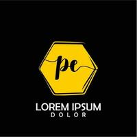 PE Initial Letter handwriting logo with circle brush template vector