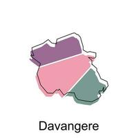 Davangere City of India map vector illustration, vector template with outline graphic sketch design