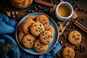 stock photo of cookies with chocochips in kitchen table AI Generated