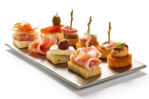 hors d oeuvres white isolated background Food Photography photo