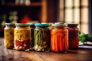 canned vegetables in The kitchen table Food Photography AI Generated photo