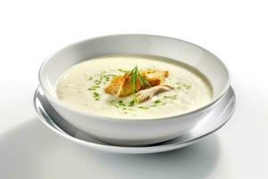 chicken soup cream white isolated background Food Photography AI Generated photo