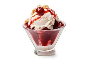 rojo ligero helado con frutas y nueces blanco aislado antecedentes comida fotografía ai generado foto