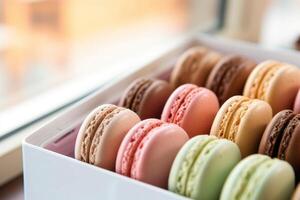 macaroon box in The kitchen table Food Photography AI Generated photo