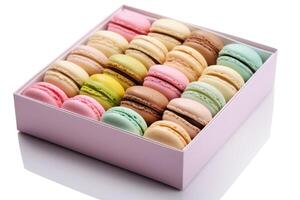 macaroon box white isolated background Food Photography photo