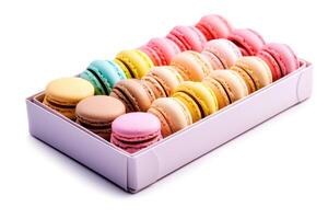 macaroon box white isolated background Food Photography photo