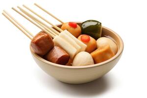 oden japanese white isolated background Food Photography AI Generated photo