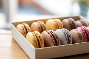 macaroon box in The kitchen table Food Photography AI Generated photo