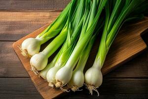 stock photo of leeks on the kitchen flat lay AI Generated