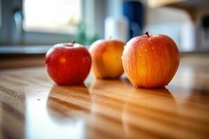 apples fruit in The kitchen table Food Photography AI Generated photo