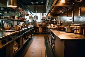 empty inside restaurant kitchen view Food Photography AI Generated photo