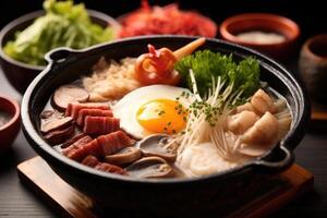 Sukiyaki japonés comida fotografía ai generado foto