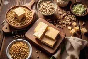 stock photo raw tempeh soybean in kitchen table flat AI Generated