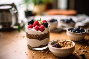 mousse in the kitchen table Food Photography AI Generated photo