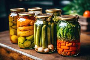 canned vegetables in The kitchen table Food Photography AI Generated photo