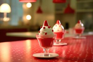 red light sundae in the kitchen table Food Photography AI Generated photo