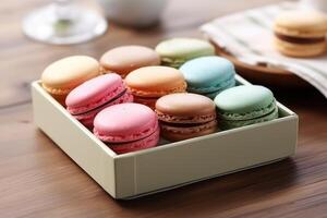 macaroon box in The kitchen table Food Photography AI Generated photo