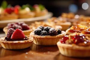 tartas en el cocina mesa comida fotografía ai generado foto