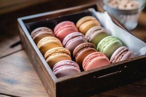 macaroon box in The kitchen table Food Photography AI Generated photo