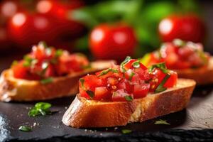 bruschetta in The kitchen table Food Photography AI Generated photo