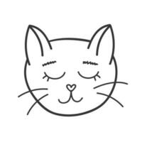 Funny and cute cat face close up. Vector doodle with hand drawn outline isolated on white background. Home pet illustration for stickers, planners, scrap elements, social media