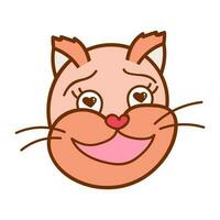 Funny, colorful and cute cat face close up. Vector doodle with hand drawn outline isolated on white background. Home pet illustration for stickers, planners, scrap elements, social media