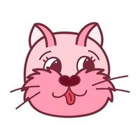 Funny, colorful and cute cat face close up. Vector doodle with hand drawn outline isolated on white background. Home pet illustration for stickers, planners, scrap elements, social media