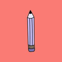 Cute hand drawn pencil in a simple and naive cartoon style. For writing notes in planner, sign business contract, write down lectures in the university. Vector illustration isolated on the background