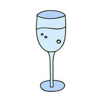 Hand drawn champagne glass with alcohol in it with bubbles. Holiday beverage for stickers, planners, scrap elements, social media. Vector illustration with hand drawn outline isolated on background