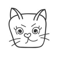 Funny and cute cat face close up. Vector doodle with hand drawn outline isolated on white background. Home pet illustration for stickers, planners, scrap elements, social media