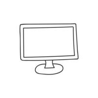 Cute doodle computer for business, communication, education, games. Device for office, working at home, at cafe. Vector illustration isolated on background with hand drawn outline.