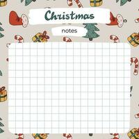 Cute scrapbook template for planner for christmas notes with hand drawn christmas and new year Illustration. Printable, editable. For school and university schedule. Empty list of everyday tasks. vector