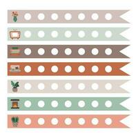 Cozy scrapbook templates for planner. Weekly tracker of habits with illustrations about home interior in boho style. With printable, editable illustrations. For school, university schedule vector