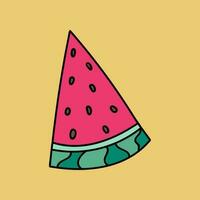 Cute and funny hand drawn vector clipart summer watermelon. Simple colorful hand drawn doodle isolated on the background. Doodle of summer fruits, berries. Food and beverages in the hot vacation.