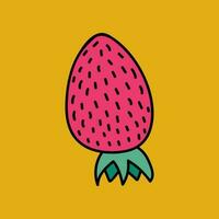 Cute and funny hand drawn vector clipart summer strawberry. Simple colorful hand drawn doodle isolated on the background. Doodle of summer fruits, berries. Food and beverages in the hot vacation.
