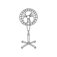 Cute and funny vector hand drawn clipart of fan with a cool air, for the hot climate and temperature. Simple colorful hand drawn doodle isolated on the background.