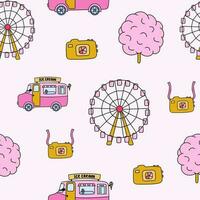 Cute colorful seamless pattern with amusement park vector