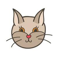 divertido, vistoso y linda gato cara cerca arriba. vector garabatear con mano dibujado contorno aislado en blanco antecedentes. hogar mascota ilustración para pegatinas, planificadores, chatarra elementos, social medios de comunicación