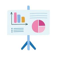 Cute hand drawn clipart of flipchart with graphs, diagrams, lists. information on it. Infographic business element for presentations, reports. Vector illustration isolated on background.